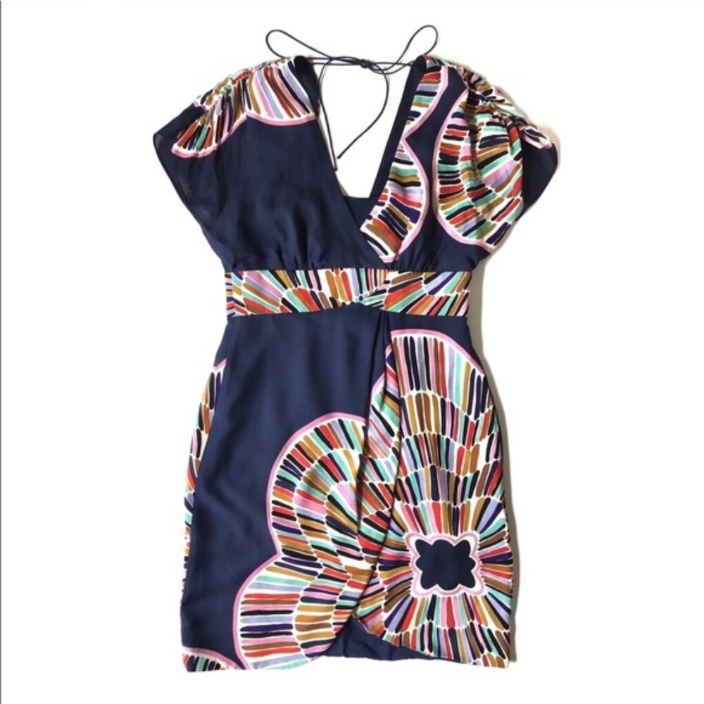 Tibi Silk Floral Navy Faux Wrap Dress